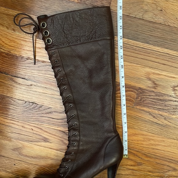 Dark Brown Tall Leather Boots with Laces and side zipper GORGEOUS for fall π - Picture 7 of 9